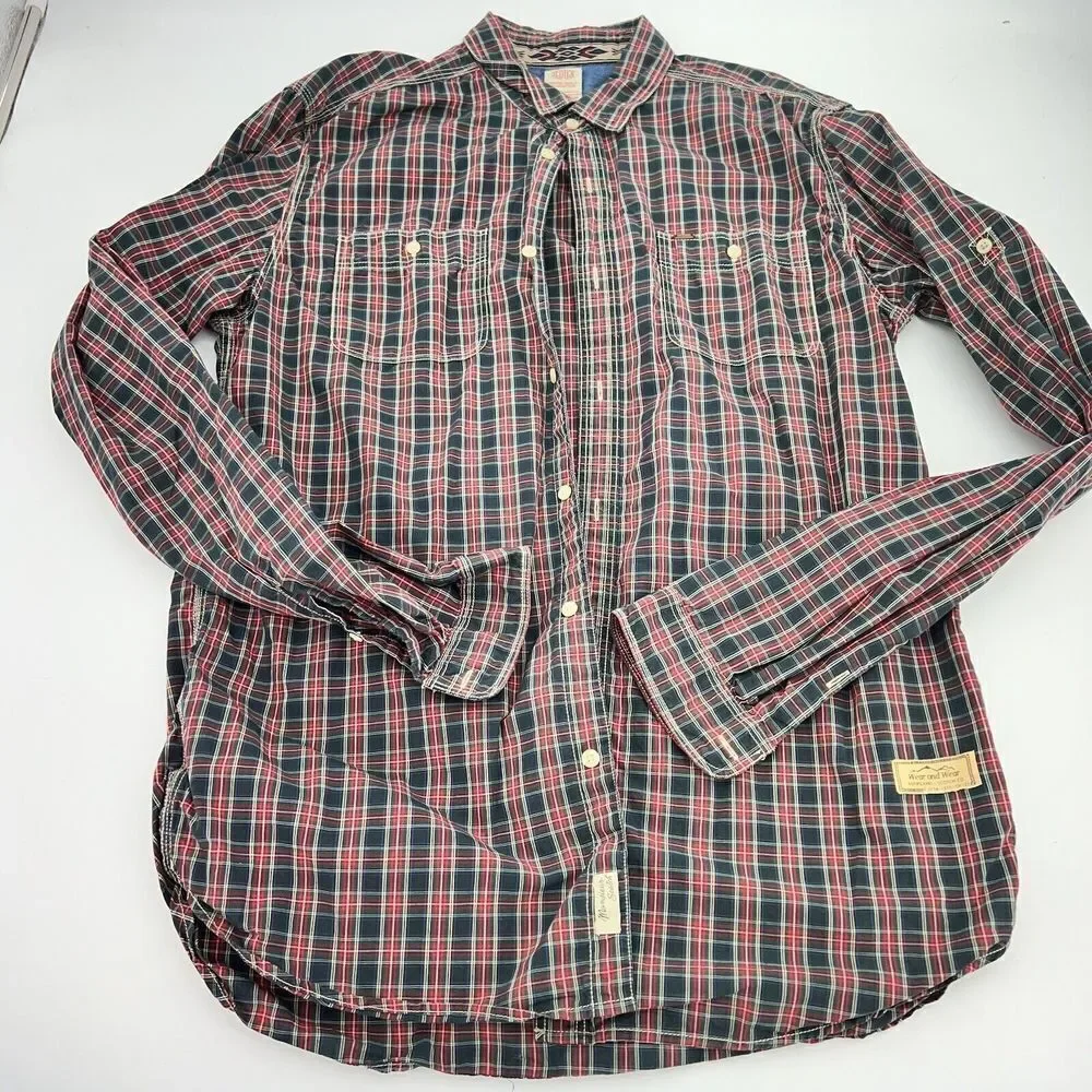 Scotch & Soda Red Green Long Sleeve Plaid Shirt Size Large